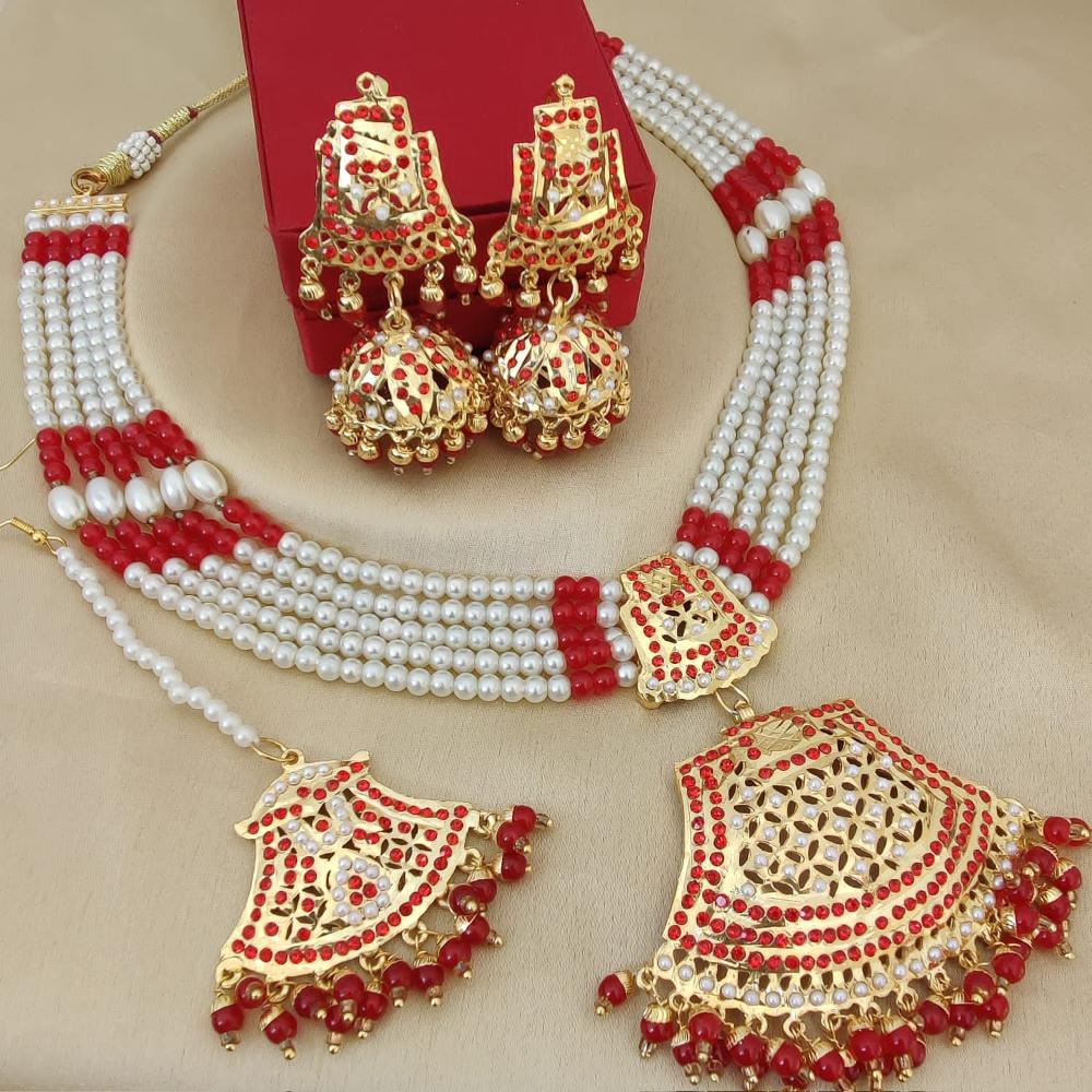 FS Collection Gold Plated Pearl Necklace Set