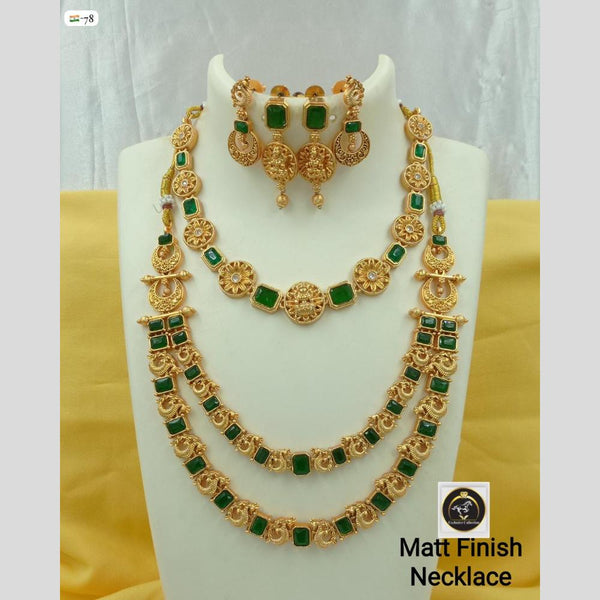 FS Collection Matte Gold Plated Crystal Stone Temple Necklace Set