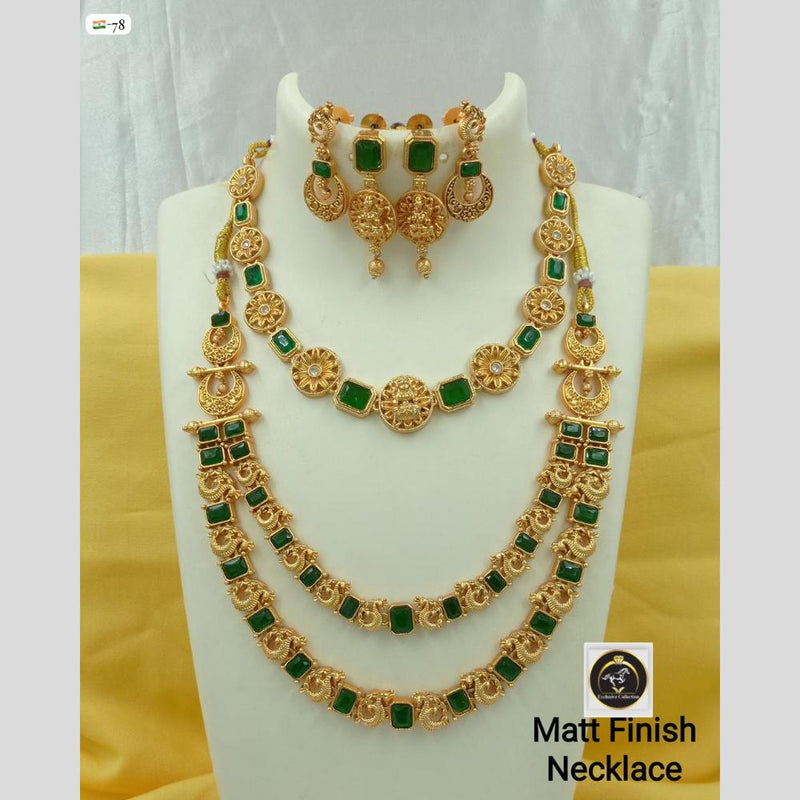 FS Collection Matte Gold Plated Crystal Stone Temple Necklace Set