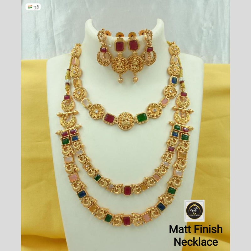 FS Collection Matte Gold Plated Crystal Stone Temple Necklace Set