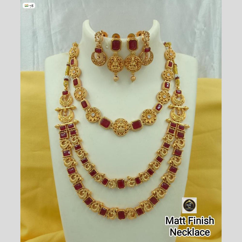 FS Collection Matte Gold Plated Crystal Stone Temple Necklace Set