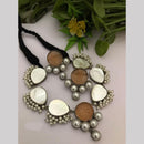 FS Collection Oxidised Plated  Pearl Thread Necklace Set