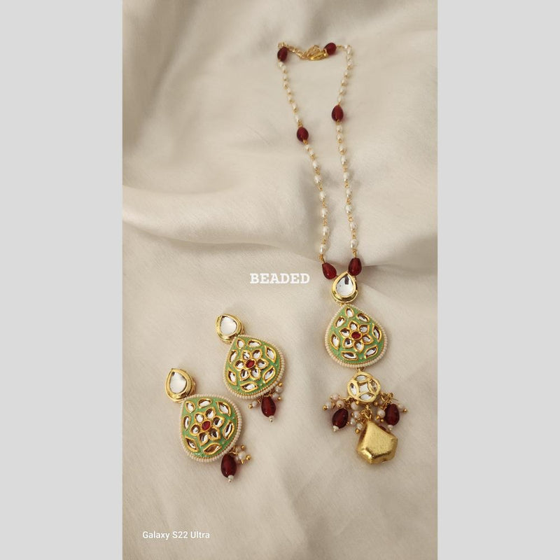 FS Collection Gold Plated Meenakari And Pearl Necklace Set