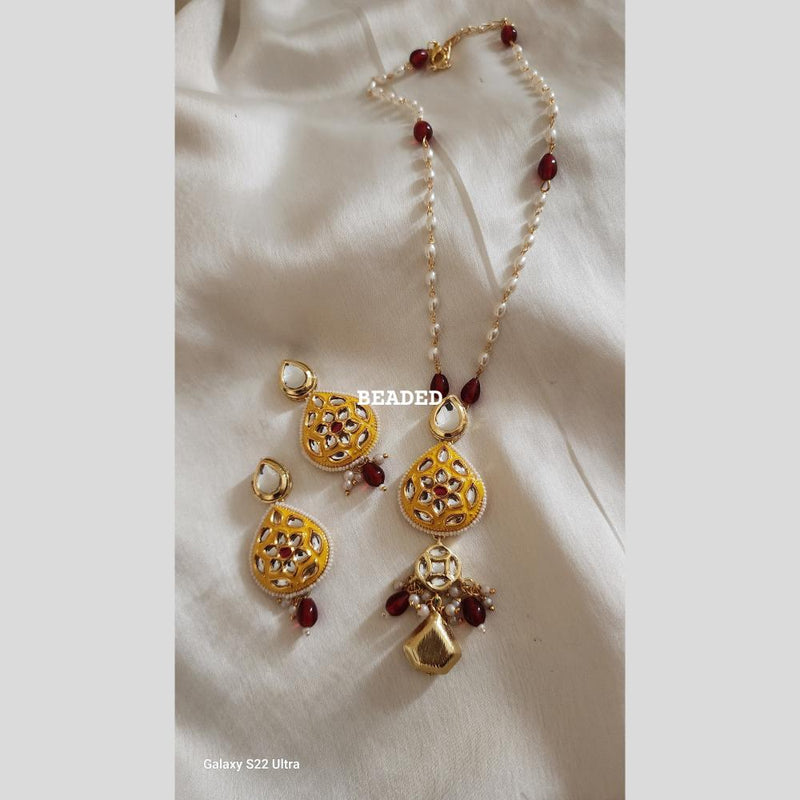 FS Collection Gold Plated Meenakari And Pearl Necklace Set