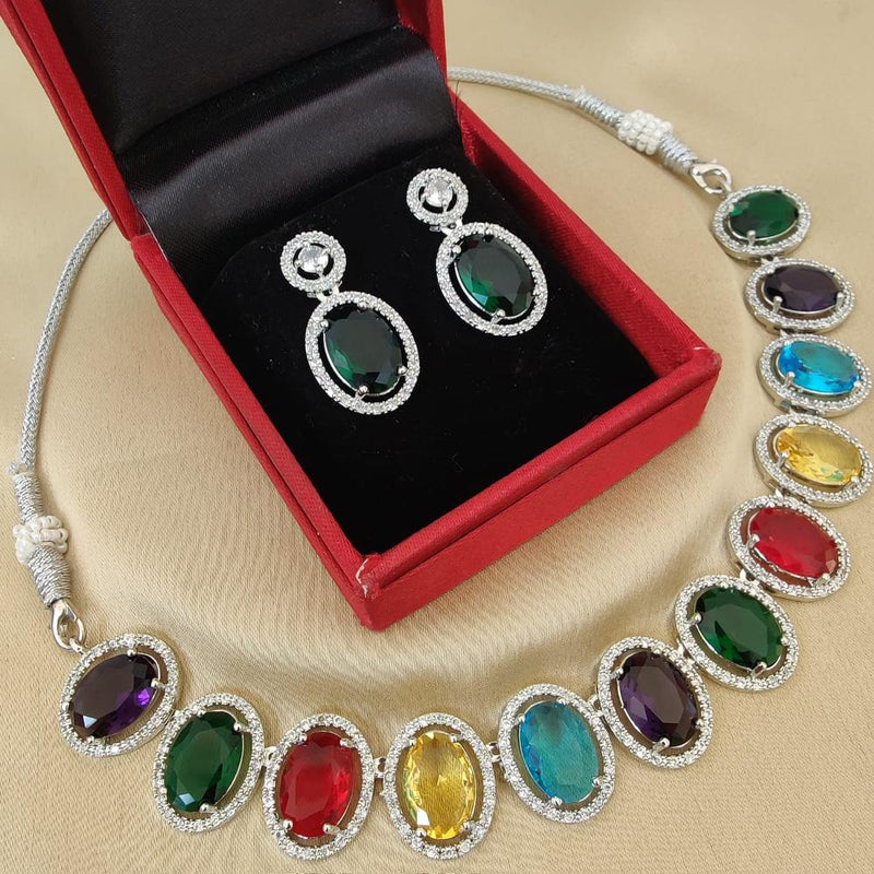 FS Collection Silver Plated Crystal Stone Necklace Set