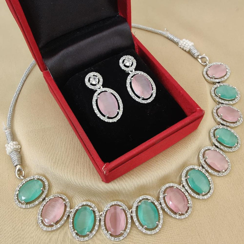 FS Collection Silver Plated Crystal Stone Necklace Set