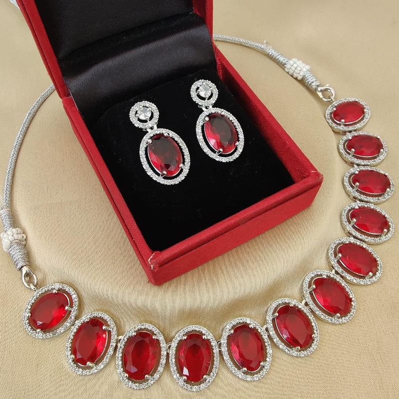 FS Collection Silver Plated Crystal Stone Necklace Set