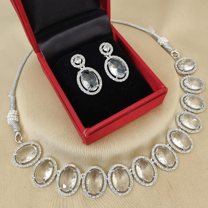 FS Collection Silver Plated Crystal Stone Necklace Set