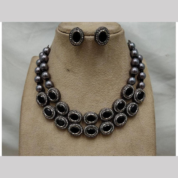 FS Collection Oxidised Plated Crystal Stone Necklace Set