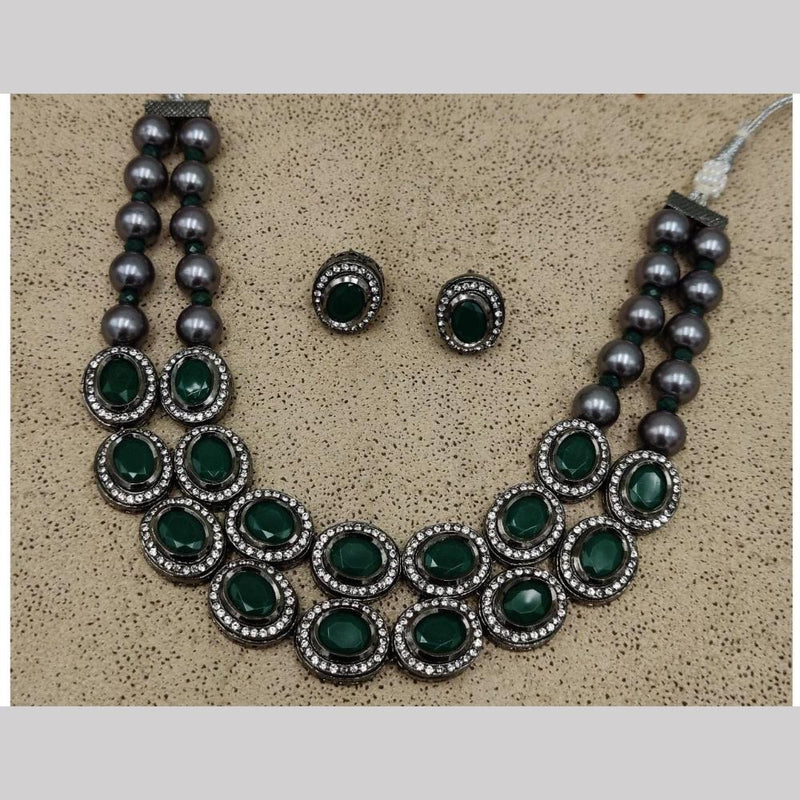 FS Collection Oxidised Plated Crystal Stone Necklace Set