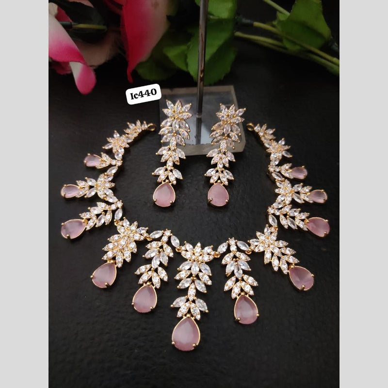 FS Collection Rose Gold Plated Crystal Stone And American Diamiond Necklace Set