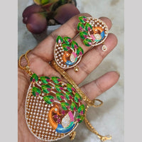 FS Collection Gold Plated American Diamond Peacock Design Chain Pendant Set
