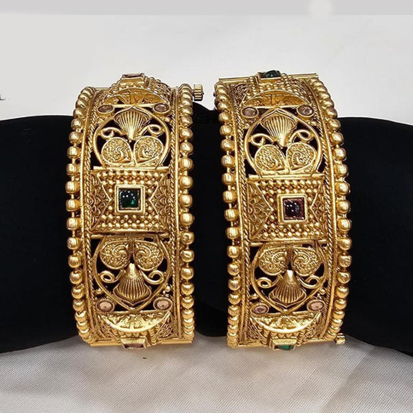 FS Collection Gold Plated Pota Stone Openable Bangle Set