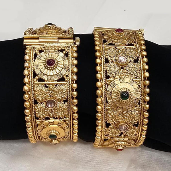 FS Collection Gold Plated Pota Stone Openable Bangle Set