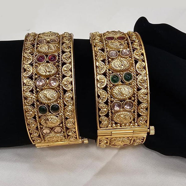 FS Collection Gold Plated Pota Stone Openable Bangle Set