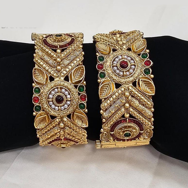 FS Collection Gold Plated Pota Stone Openable Bangle Set