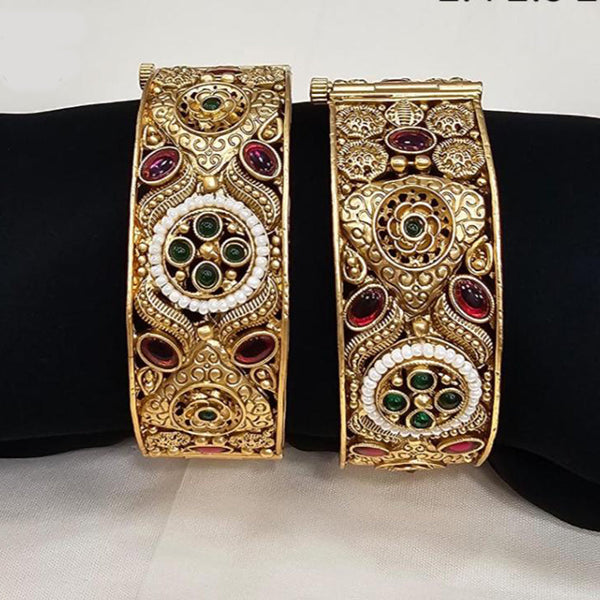 FS Collection Gold Plated Pota Stone Openable Bangle Set