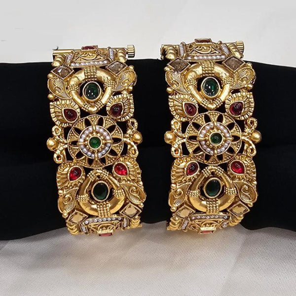 FS Collection Gold Plated Pota Stone Openable Bangle Set