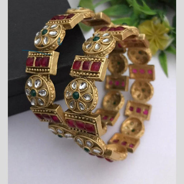 FS Collection Gold Plated Kundan Stone Bangle Set