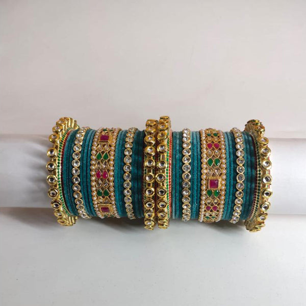 FS Collection Gold Plated Austrian Stone And Crystal Stone Bangle Set