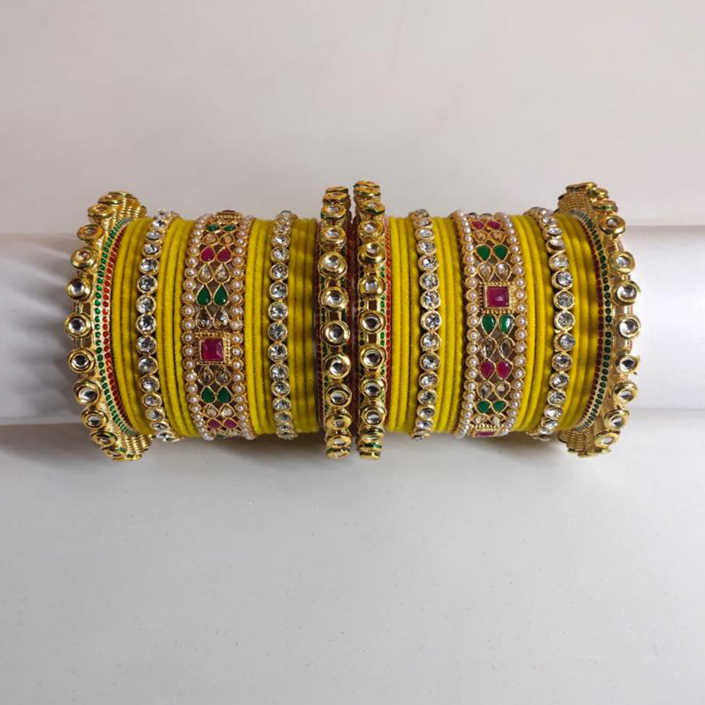 FS Collection Gold Plated Austrian Stone And Crystal Stone Bangle Set
