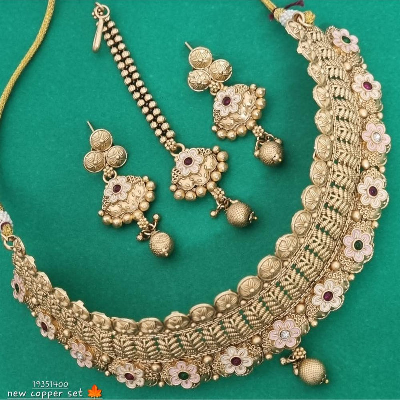 FS Collection Gold Plated Pota Stone Choker Necklace Set