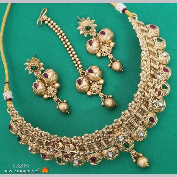 FS Collection Gold Plated Pota Stone Choker Necklace Set