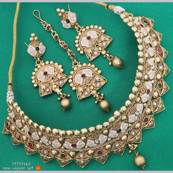 FS Collection Gold Plated Pota Stone Choker Necklace Set