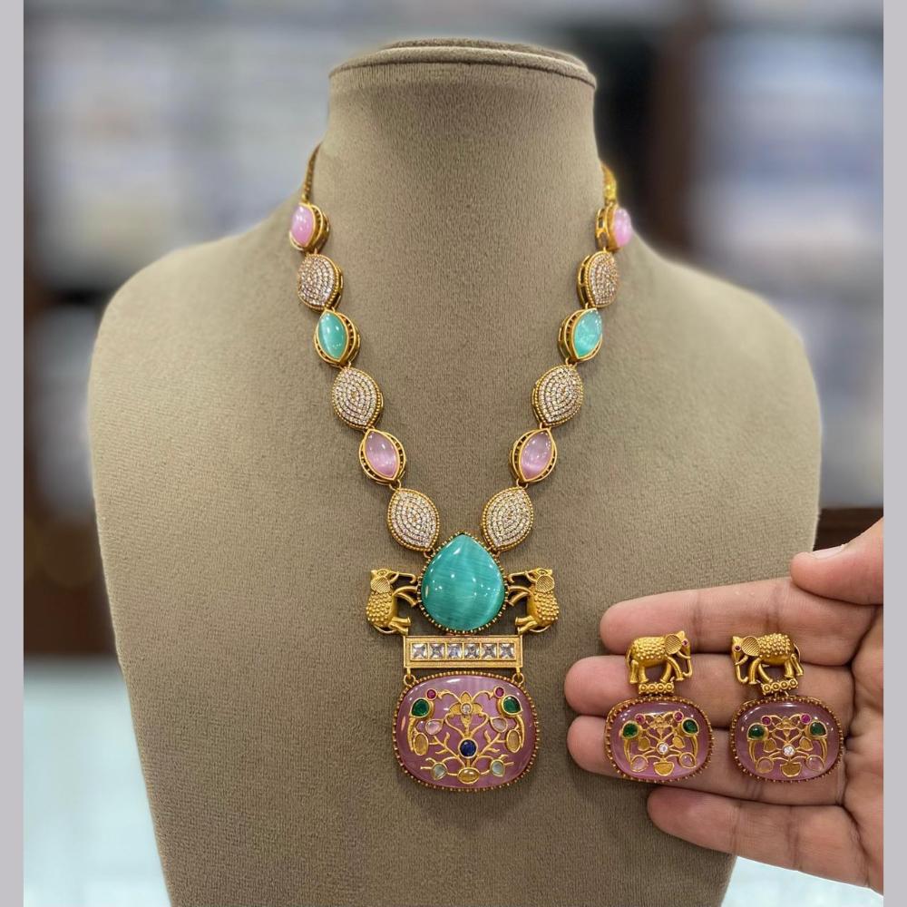 FS Collection Gold Plated Austrian Stone Elephant Necklace Set