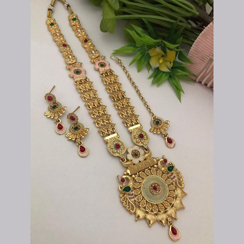 FS Collection Gold Plated Kundan Stone Long Necklace Set