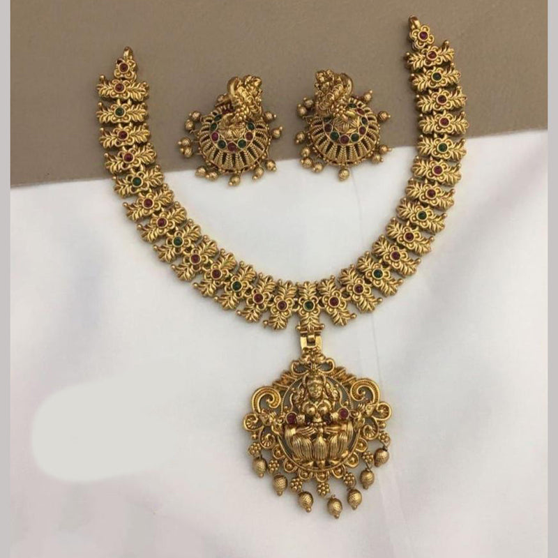 FS Collections Gold Plated Pota Stone And Temple Necklace Set