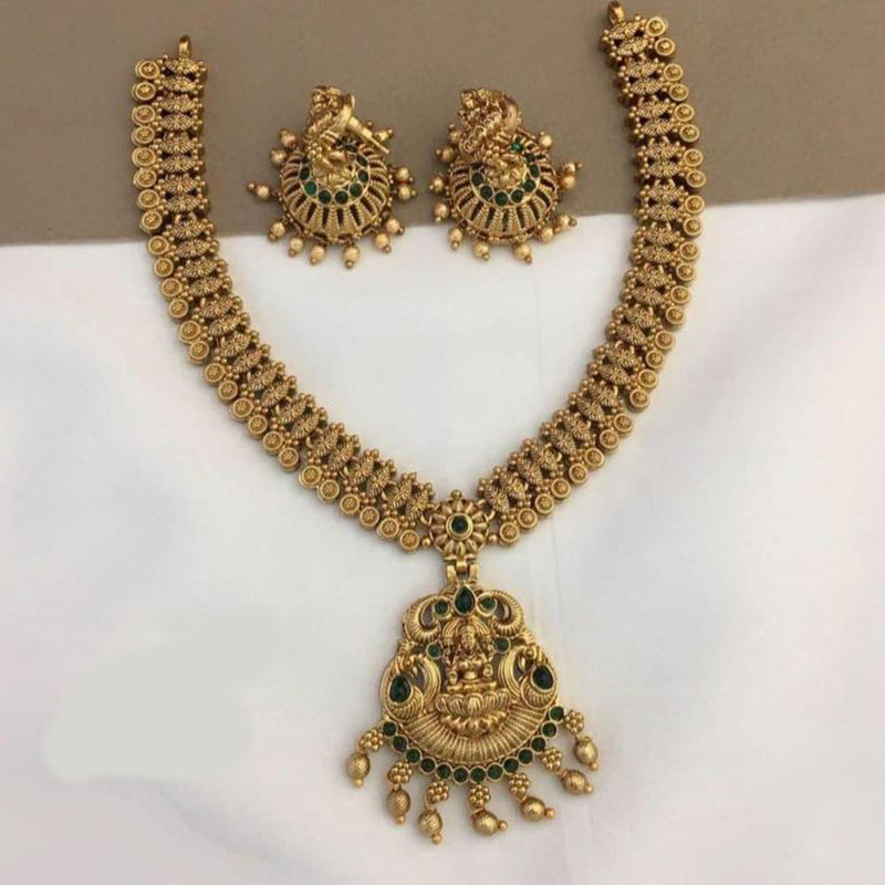 FS Collections Gold Plated Pota Stone And Temple Necklace Set