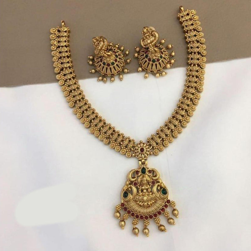 FS Collections Gold Plated Pota Stone And Temple Necklace Set