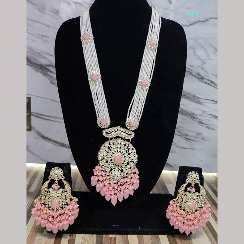 FS Collections Gold Plated Kundan Stone And Pearls Long Necklace Set