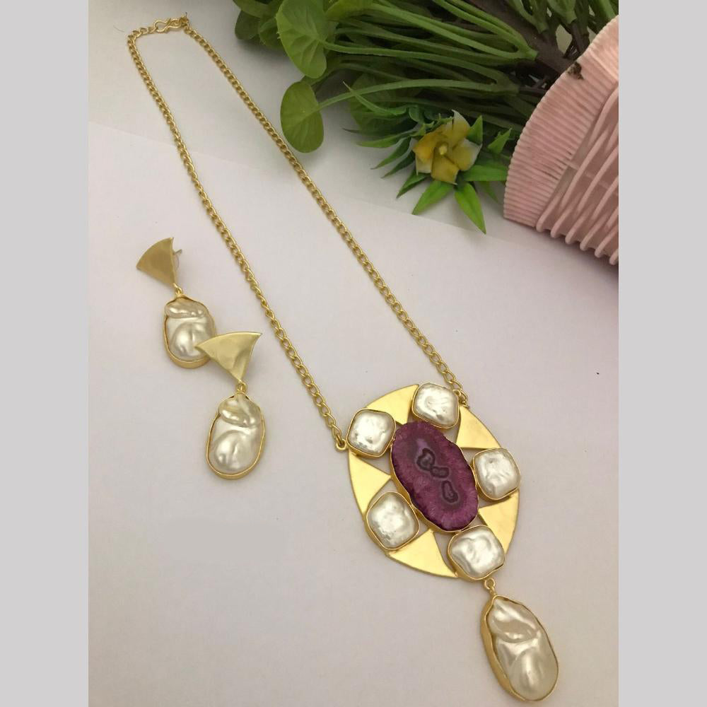 FS Collection Gold Plated Mother Of Pearls Necklace Set