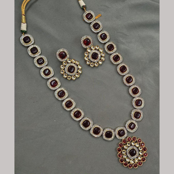 FS Collections Gold Plated Kundan Stone Long Necklace Set