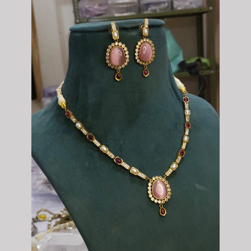 FS Collections Gold Plated Kundan Stone Long Necklace Set