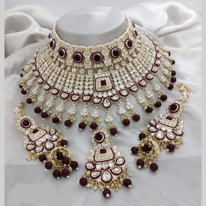 FS Collections Gold Plated Kundan Stone And Beads Choker Necklace Set