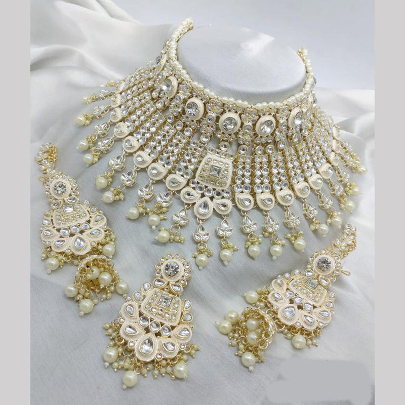 FS Collections Gold Plated Kundan Stone And Beads Choker Necklace Set