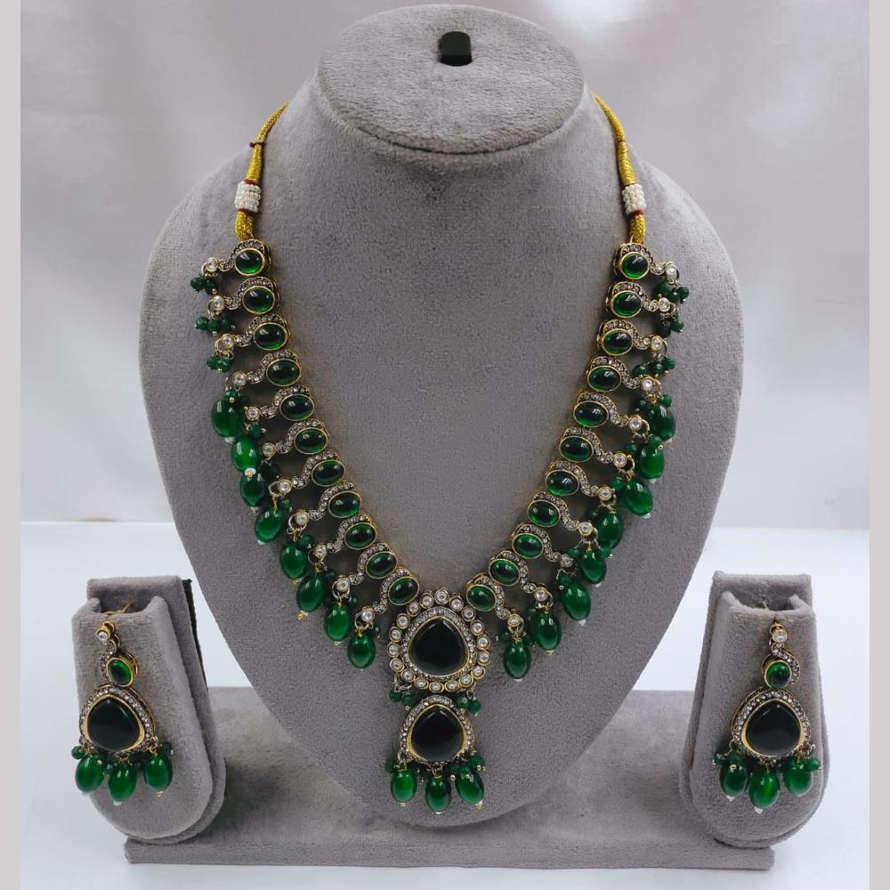 FS Collection Gold Plated Pota Stone And Austrian Stone Necklace Set
