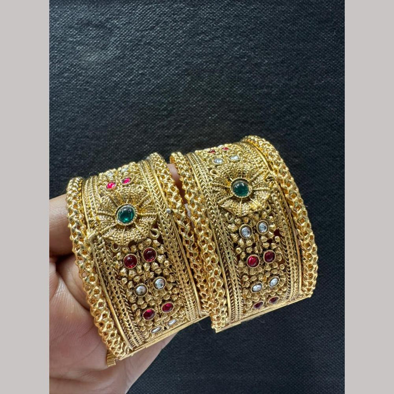 FS Collections Gold Plated Pota Stone Openable Bangles Set