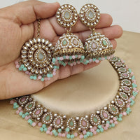 FS Collection Gold Plated Kundan Stone And Pearls Necklace Set
