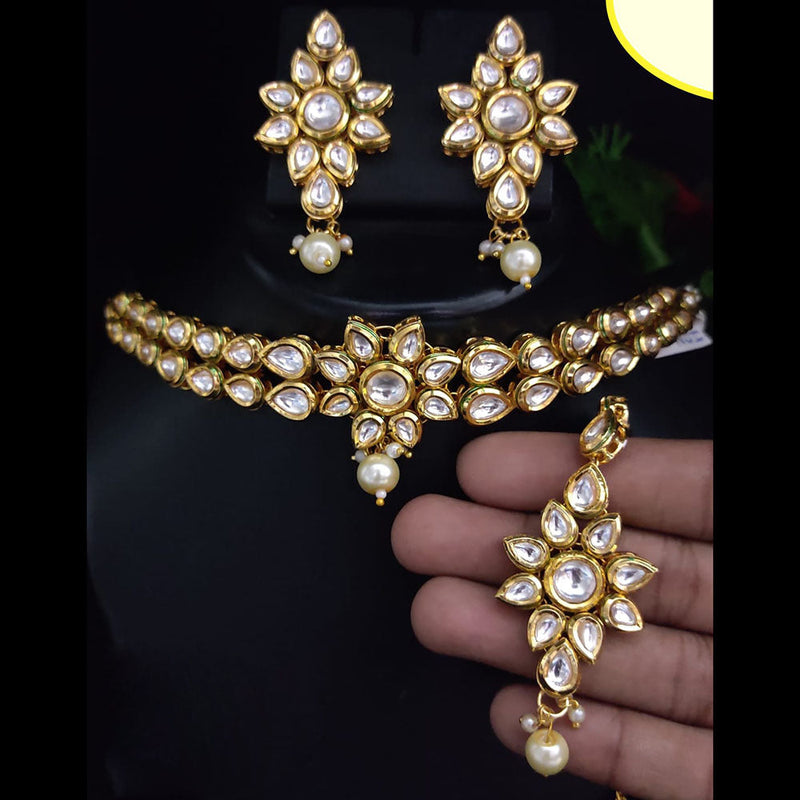 FS Collection Gold Plated Kundan Stone Choker Necklace Set