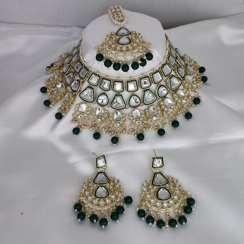 FS Collection Gold Plated Kundan Stone And Pearls Choker Necklace Set