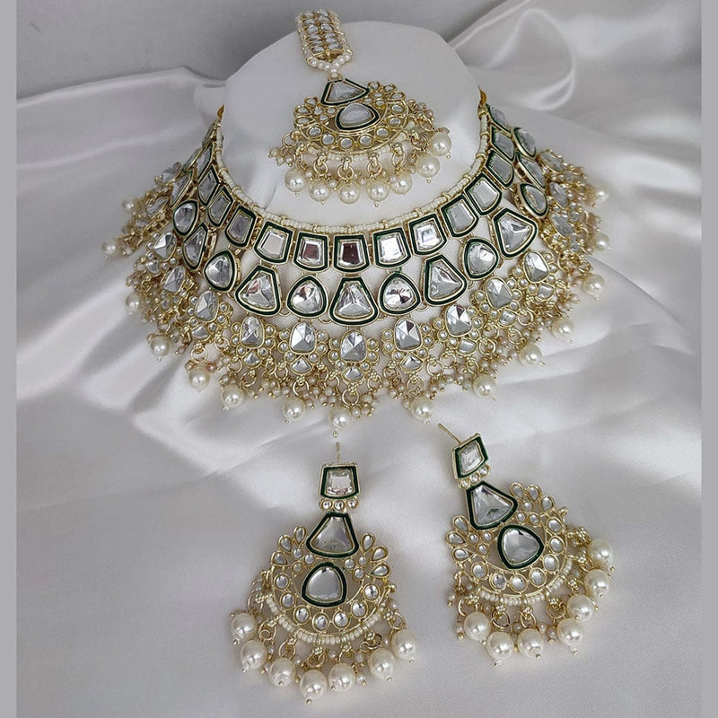 FS Collection Gold Plated Kundan Stone And Pearls Choker Necklace Set