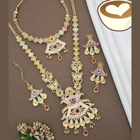 FS Collection Gold Plated Pota Stone And Meenakari Double Necklace Set