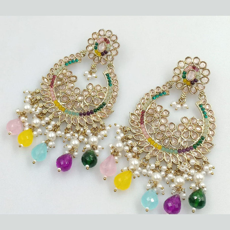 FS Collection Gold Plated Crystal Stone And Pearls Dangler Earrings