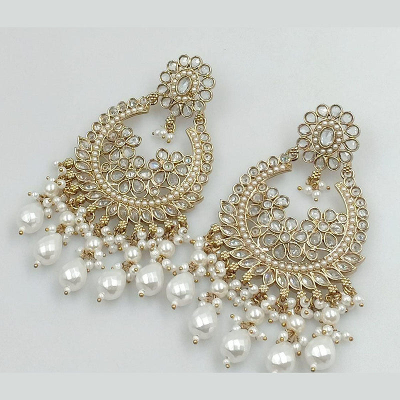 FS Collection Gold Plated Crystal Stone And Pearls Dangler Earrings