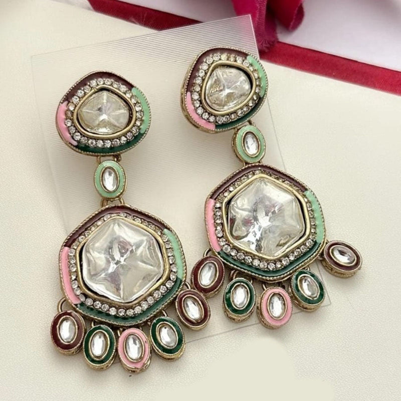 FS Collection Gold Plated Kundan Stone And Meenakari Dangler Earrings