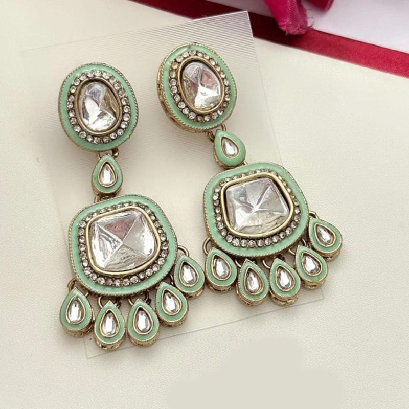 FS Collection Gold Plated Kundan Stone And Meenakari Dangler Earrings